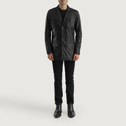 
Ray Cutler Black Leather Blazer - Вигляд збоку з ергономічним кроєм рукава