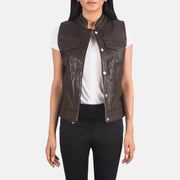 
Rayne Moto Коричневий Шкіряний жилет для Жінок in Brown Sheepskin Leather - Вигляд спереду та приталений силует | Купити в офіційному онлайн-магазині