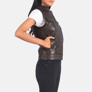 
Brown Sheepskin Leather Biker Jacket - Вигляд ззаду з ідеальною посадкою по плечах та рівним подолом