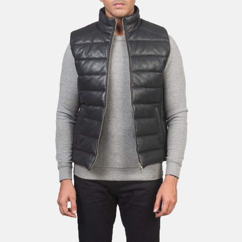 Reeves Чорна Leather Puffer Vest чоловіча