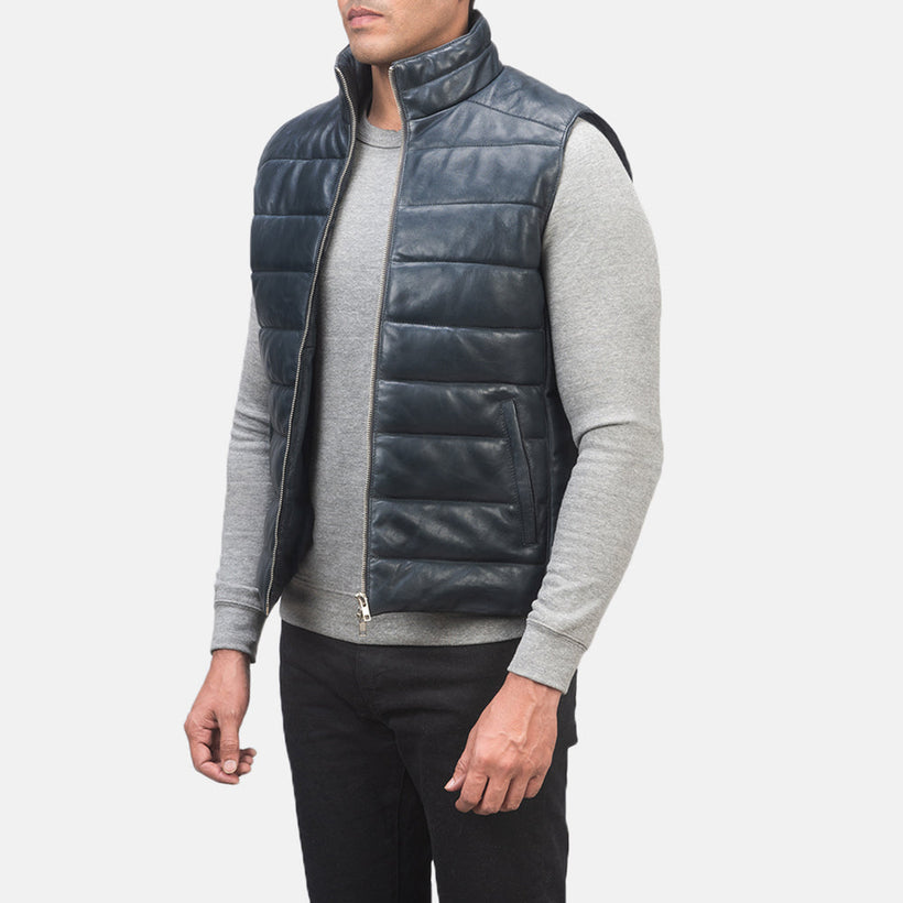 Reeves Синя Leather Puffer Vest чоловіча