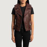 
Maroon Sheepskin Leather Biker Jacket - Вигляд ззаду з ідеальною посадкою по плечах та рівним подолом