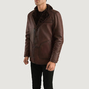 
Distressed Brown Sheepskin Burnishing Aviator Jacket - Вигляд ззаду з ідеальною посадкою по плечах та рівним подолом