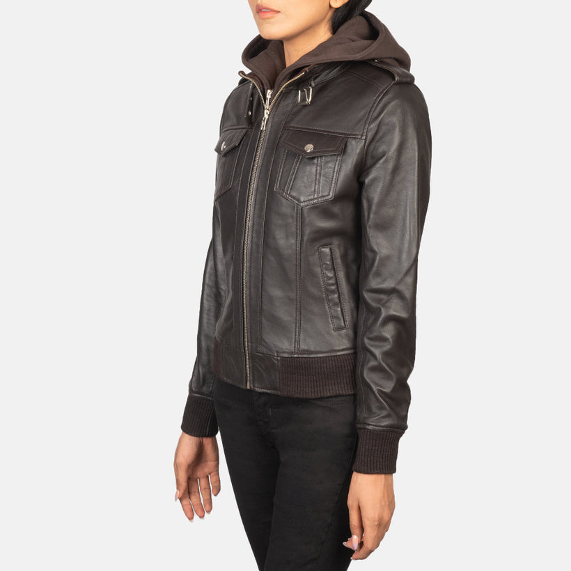 Roslyn Hooded Шкіряний бомбер для Жінок