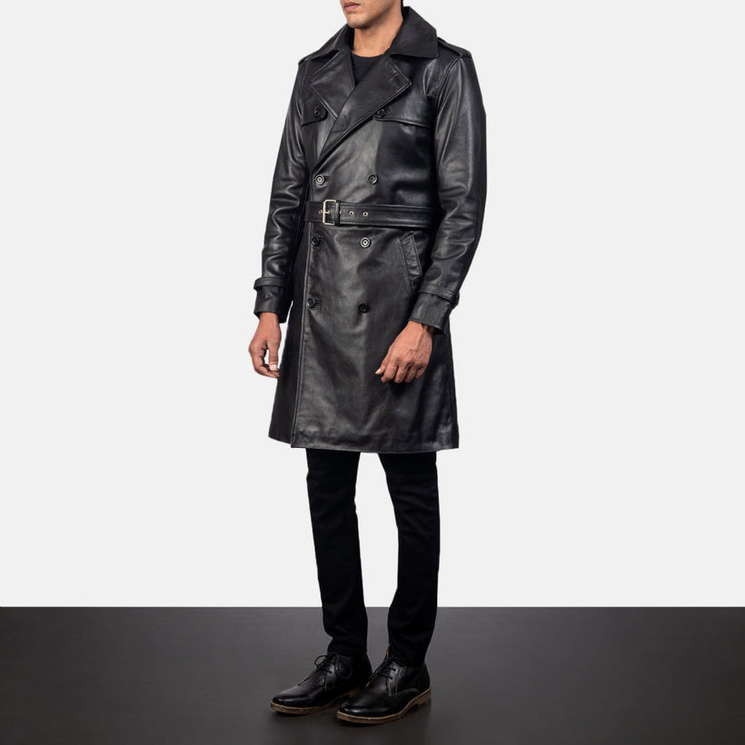 Royson Чорний Leather Duster Шкіряне пальто для Чоловіків