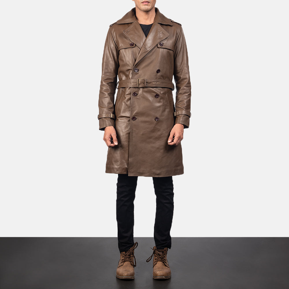 
Royson Коричневий Leather Duster Шкіряне пальто для Чоловіків in Mocha Brown Calfskin Leather - Вигляд спереду та приталений силует | Купити в офіційному онлайн-магазині