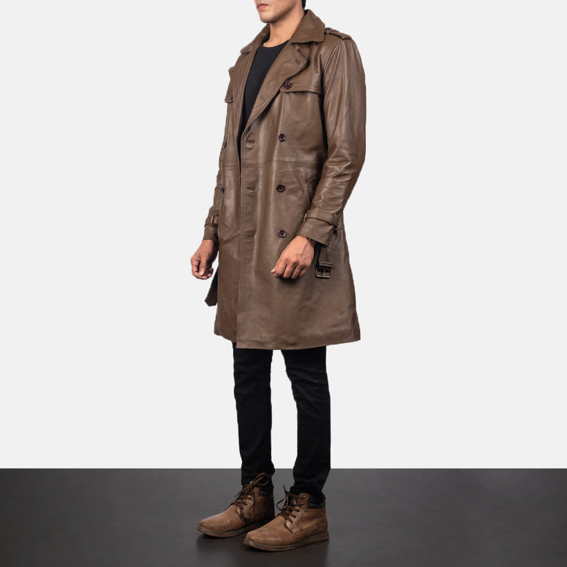 Royson Коричневий Leather Duster Шкіряне пальто для Чоловіків