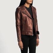 
Maroon Sheepskin Leather Biker Jacket - Вигляд ззаду з ідеальною посадкою по плечах та рівним подолом