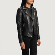 
Black Sheepskin Leather Biker Jacket - Вигляд ззаду з ідеальною посадкою по плечах та рівним подолом
