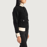 
Black Goatskin Suede Bomber Jacket - Вигляд ззаду з ідеальною посадкою по плечах та рівним подолом