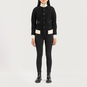 
Sasha A1 Black Suede Bomber Jacket - Вигляд збоку з ергономічним кроєм рукава