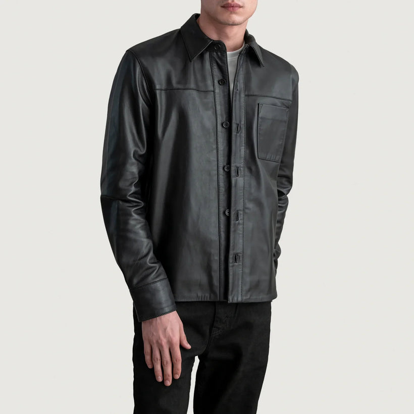 Scout Чорний Leather Shirt для Чоловіків