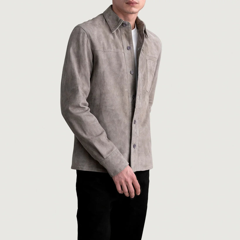 Scout Grey Suede Leather Shirt чоловіча