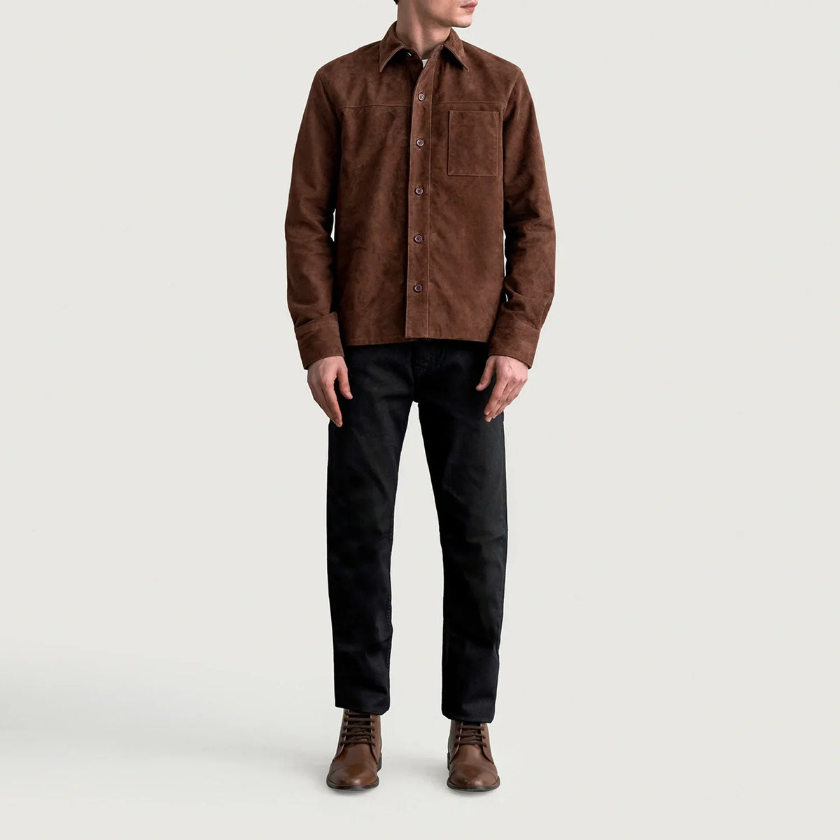 
Крупний план деталей of Shirt & Buttons Hardware on Scout Mocha Suede Leather Shirt для Чоловіків для Чоловіків