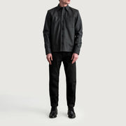 
Крупний план деталей of Shirt & Buttons Hardware on Scout Tumbled Чорний Leather Shirt для Чоловіків