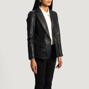 
Black Sheepskin leather Blazer - Вигляд ззаду з ідеальною посадкою по плечах та рівним подолом