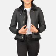 
Sherilyn B-3 Distressed Black Leather Bomber Jacket in Distressed Black Sheepskin Snuffed - Вигляд спереду та приталений силует | Купити в офіційному онлайн-магазині