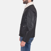 
Black Goatskin Leather Aviator Jacket - Вигляд ззаду з ідеальною посадкою по плечах та рівним подолом