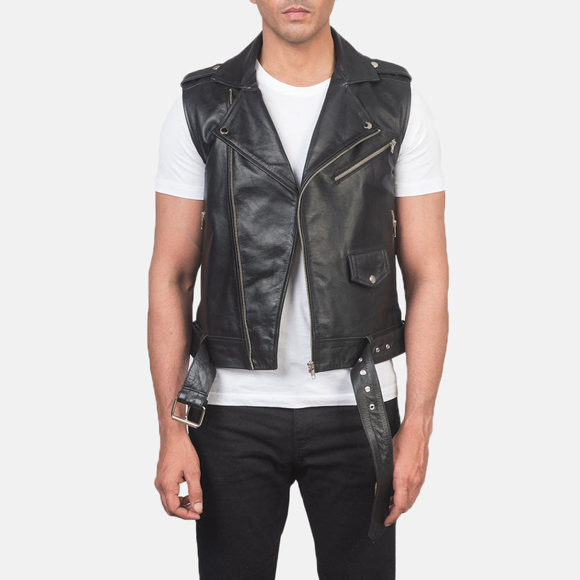 Sullivan Чорна Leather Biker Vest чоловіча