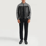 
Terrance Black & Red Leather Varsity Jacket - Вигляд збоку з ергономічним кроєм рукава