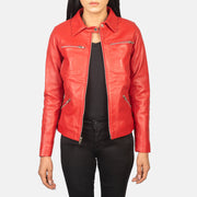 
Tomachi Red Leather Jacket in Red Sheep Skin Leather - Вигляд спереду та приталений силует | Купити в офіційному онлайн-магазині