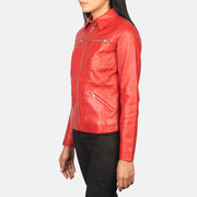 
Red Sheep Skin Leather Biker Jacket - Вигляд ззаду з ідеальною посадкою по плечах та рівним подолом