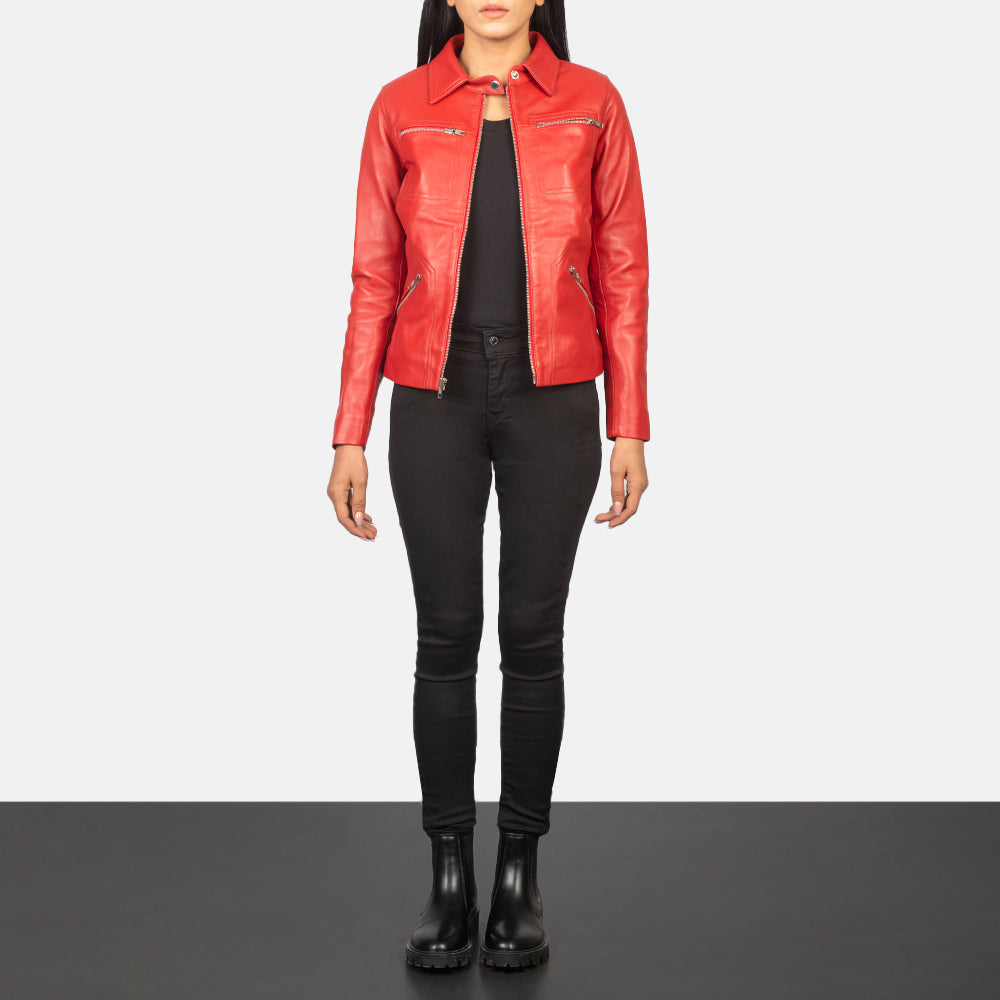 
Tomachi Red Leather Jacket - Вигляд збоку з ергономічним кроєм рукава