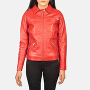 
Крупний план деталей of Shirt with Snap Button & Zipper Hardware on Tomachi Red Leather Jacket
