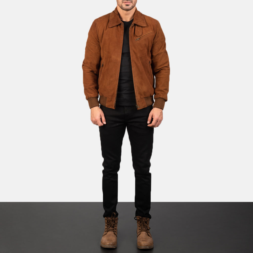 
Tomchi Рудий Suede Шкіряна куртка для Чоловіків - Вигляд збоку з ергономічним кроєм рукава