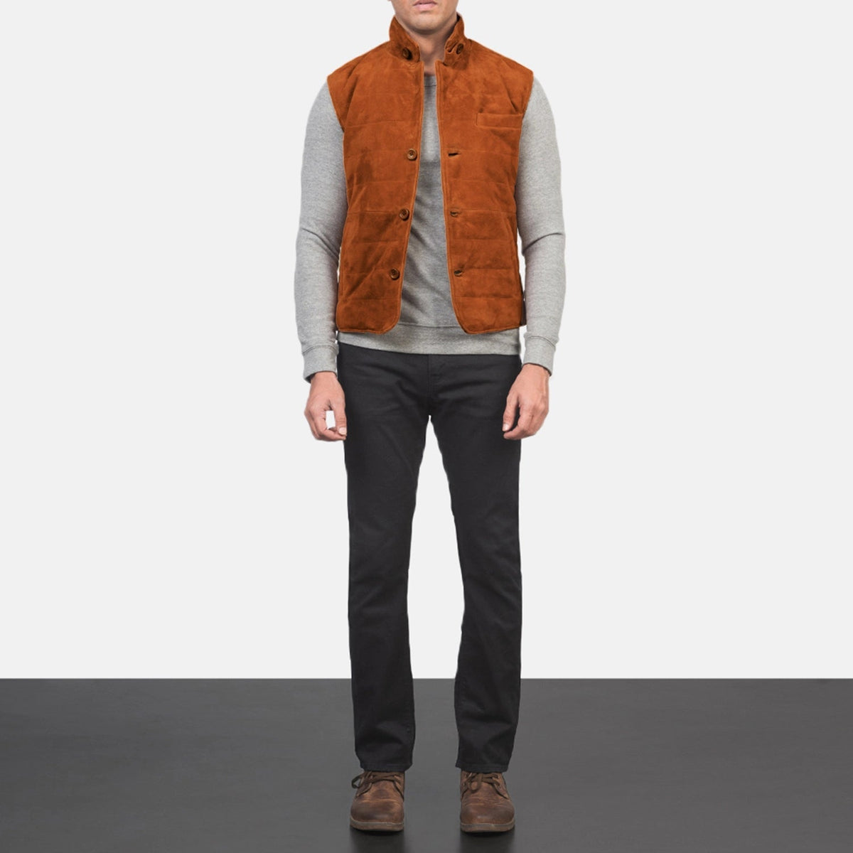 
Tony Коричневий Suede Vest для Чоловіків - Вигляд збоку з ергономічним кроєм рукава