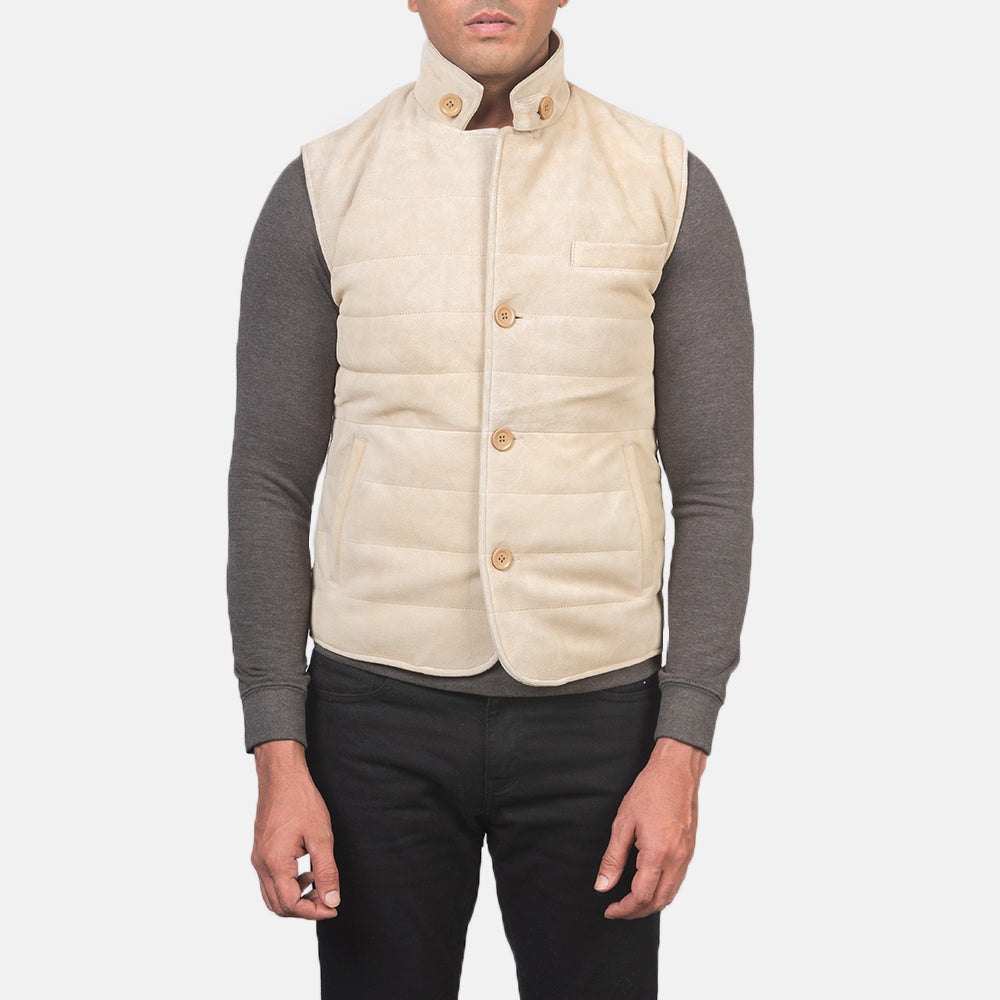 
Крупний план деталей of Notch with removable throat latch & Button Hardware on Tony Off-White Suede Vest для Чоловіків для Чоловіків