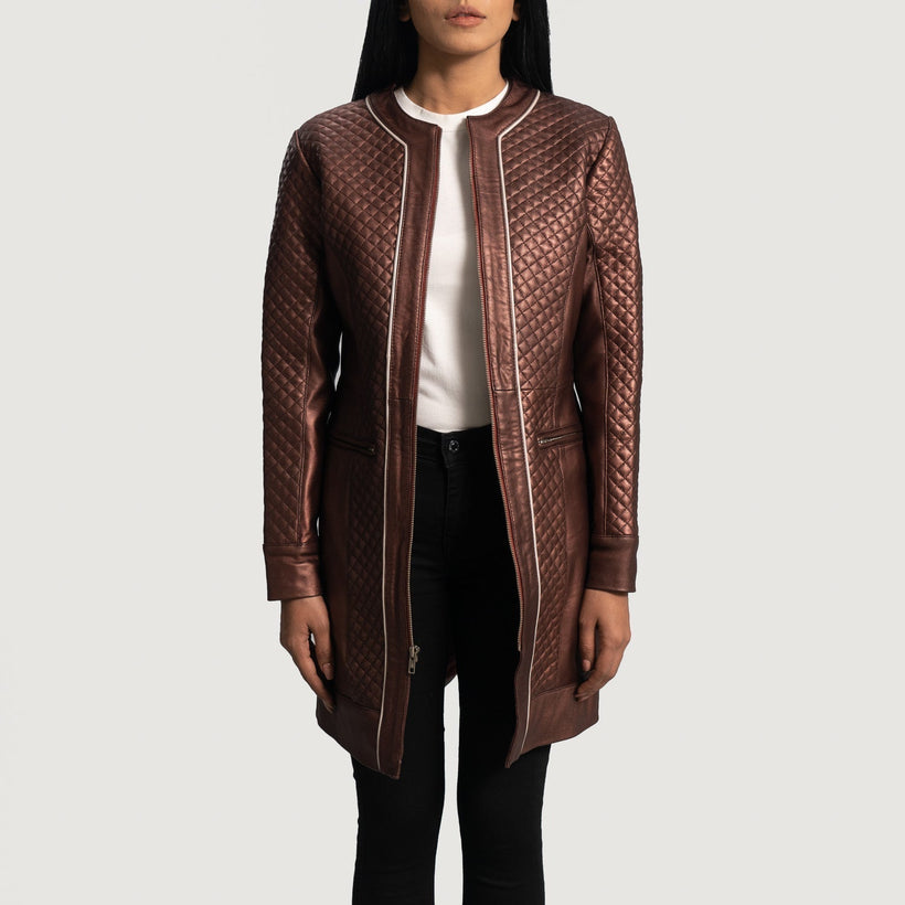 Trudy Lane Quilted Maroon Leather Coat жіноча