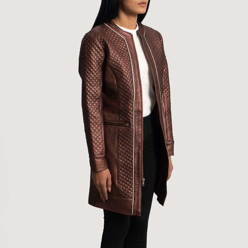 Trudy Lane Quilted Maroon Leather Coat жіноча