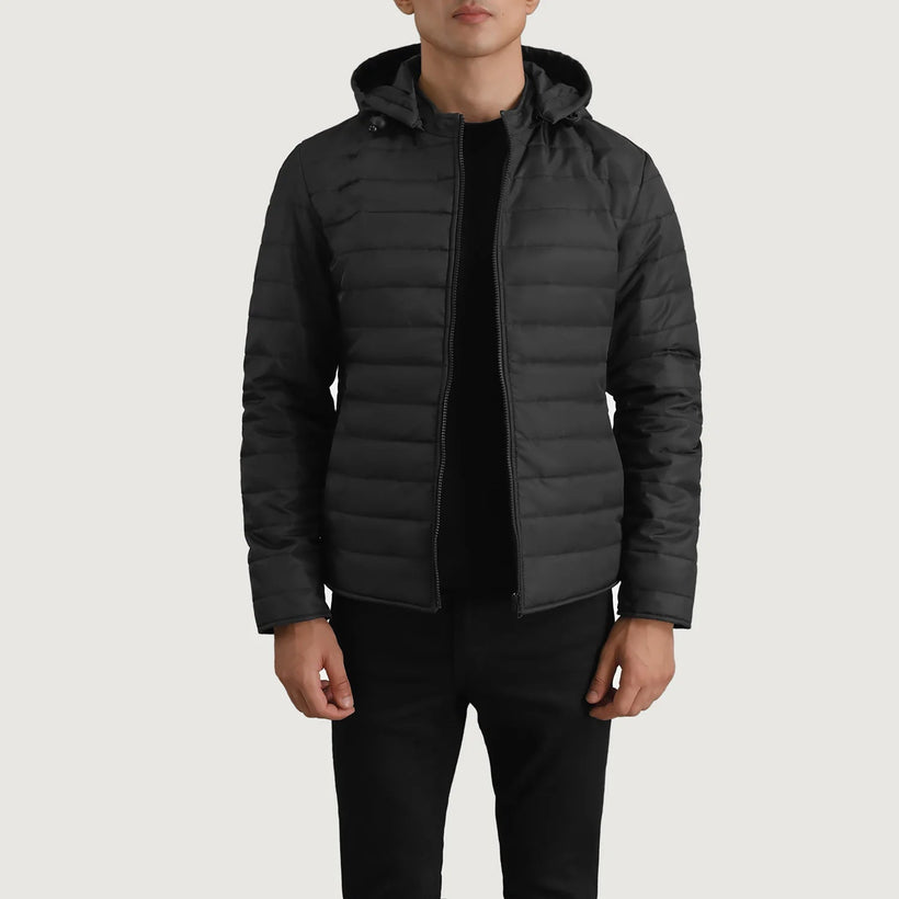 Tyler Чорний Hooded Puffer Шкіряна куртка для Чоловіків