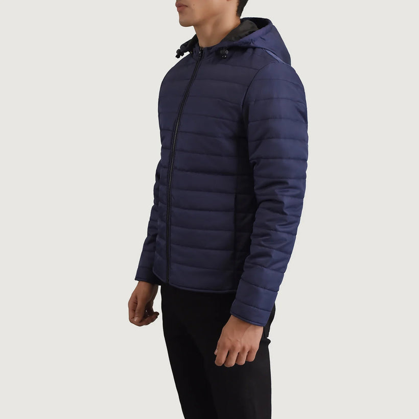 Tyler Синій Hooded Puffer Шкіряна куртка для Чоловіків