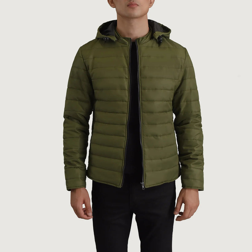 Tyler Оливковий Hooded Puffer Шкіряна куртка для Чоловіків