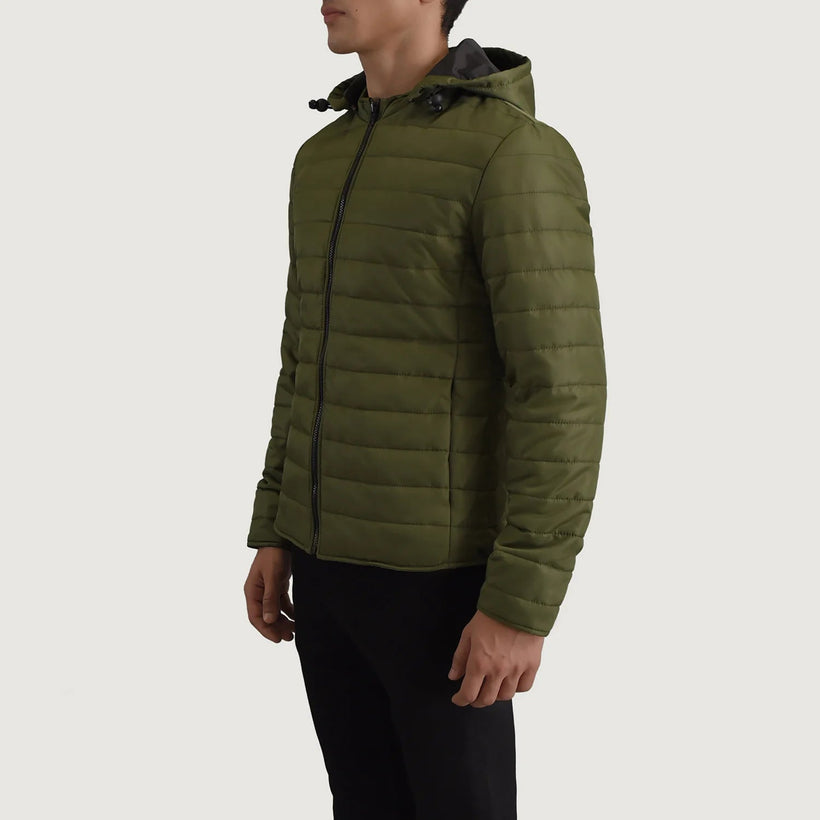 Tyler Оливковий Hooded Puffer Шкіряна куртка для Чоловіків