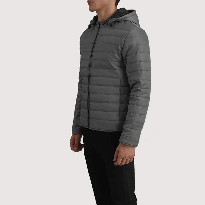 Tyler Grey Hooded Puffer Шкіряна куртка для Чоловіків