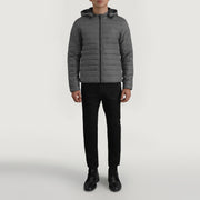 
Tyler Grey Hooded Puffer Шкіряна куртка для Чоловіків - Вигляд збоку з ергономічним кроєм рукава