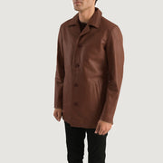 
Brown Cowhide leather Coat - Вигляд ззаду з ідеальною посадкою по плечах та рівним подолом