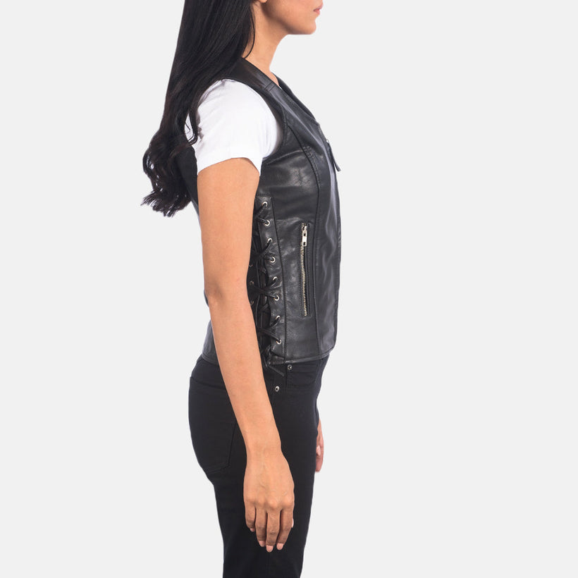 Vanda Чорний Leather Biker Vest для Жінок