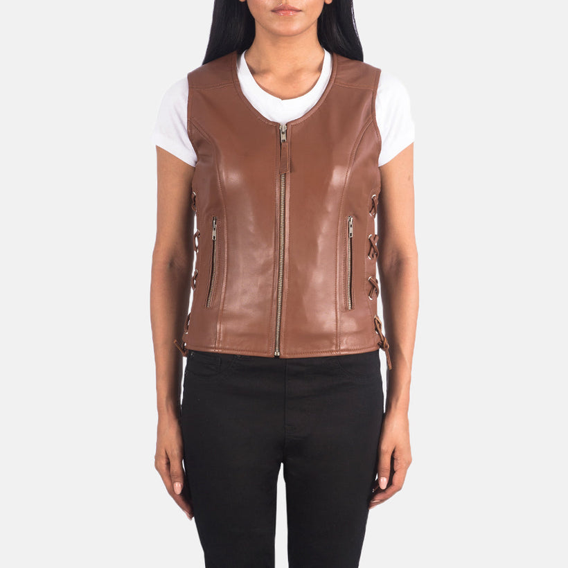 Vanda Коричневий Leather Biker Vest для Жінок