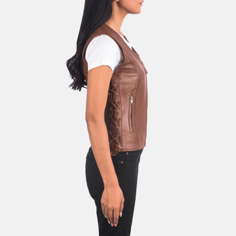 Vanda Коричневий Leather Biker Vest для Жінок