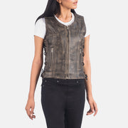 
Distressed Brown Goatskin Leather Biker Jacket - Вигляд ззаду з ідеальною посадкою по плечах та рівним подолом