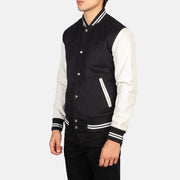 
Black & White Sheepskin Leather Varsity Jacket - Вигляд ззаду з ідеальною посадкою по плечах та рівним подолом