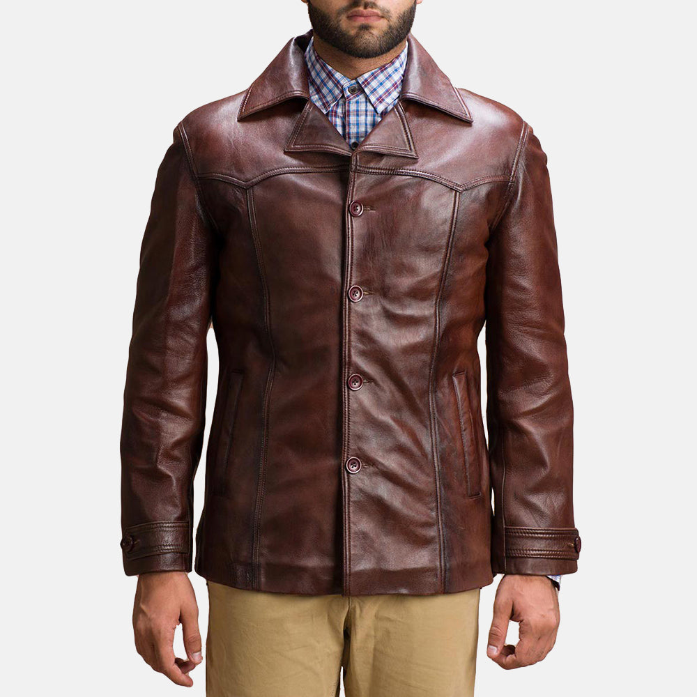 
Vincent Alley Коричневий Шкіряна куртка для Чоловіків in Brown Sheepskin Leather - Вигляд спереду та приталений силует | Купити в офіційному онлайн-магазині