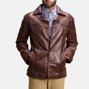 
Brown Sheepskin leather Coat - Вигляд ззаду з ідеальною посадкою по плечах та рівним подолом