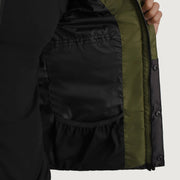 
Black + Green Full-Grain Leather Hooded Jacket - Вигляд ззаду з ідеальною посадкою по плечах та рівним подолом