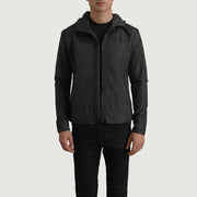 
Wesley Чорний Hooded Windbreaker Шкіряна куртка для Чоловіків у натуральній чорній воловій шкірі - Вигляд спереду та приталений силует | Купити в офіційному онлайн-магазині
