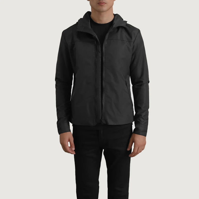 Wesley Чорний Hooded Windbreaker Шкіряна куртка для Чоловіків